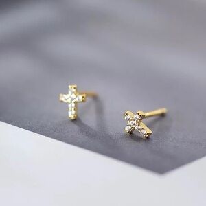 Diamond Mini Cross Stud Earrings